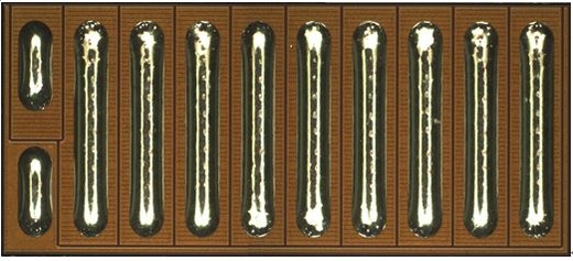 图1：EPC2001 eGaN FET的额定参数是100V、7mΩ和25A。这种LGA封装的长度是4.1mm，宽度是1.6mm。