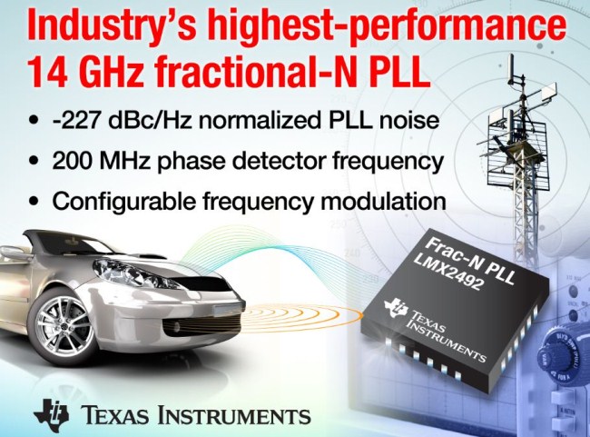 德州仪器推出可提供业界最佳噪声性能的 14GHz 分数N分频锁相环（PLL）