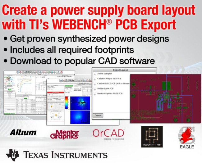 德州仪器WEBENCH PCB导出助力在几分钟内创建电源电路板布局