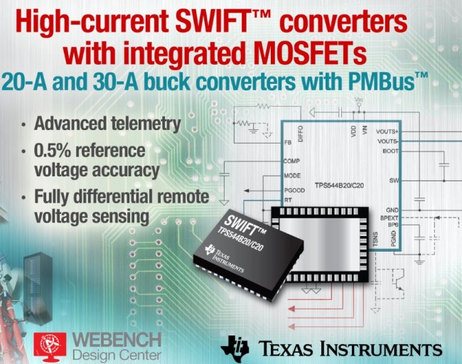 业界首批支持集成型MOSFET的大电流PMBus转换器