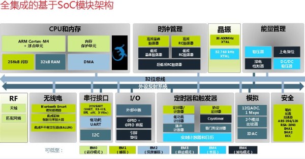 图4：BGM111基于全集成的基于SoC模块架构。