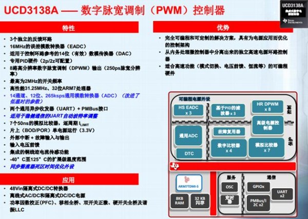 图4：UCD3138A内部结构及特性和优势。