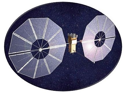 装配在SEP火箭上的Mega-ROSA太阳能电池数组示意图 (图片来源：NASA)