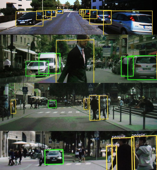 图9：英伟达Drive PX 2系统，可以通过摄像头实时采集信息，扫描周围道路街景、车辆、行人、路标等。